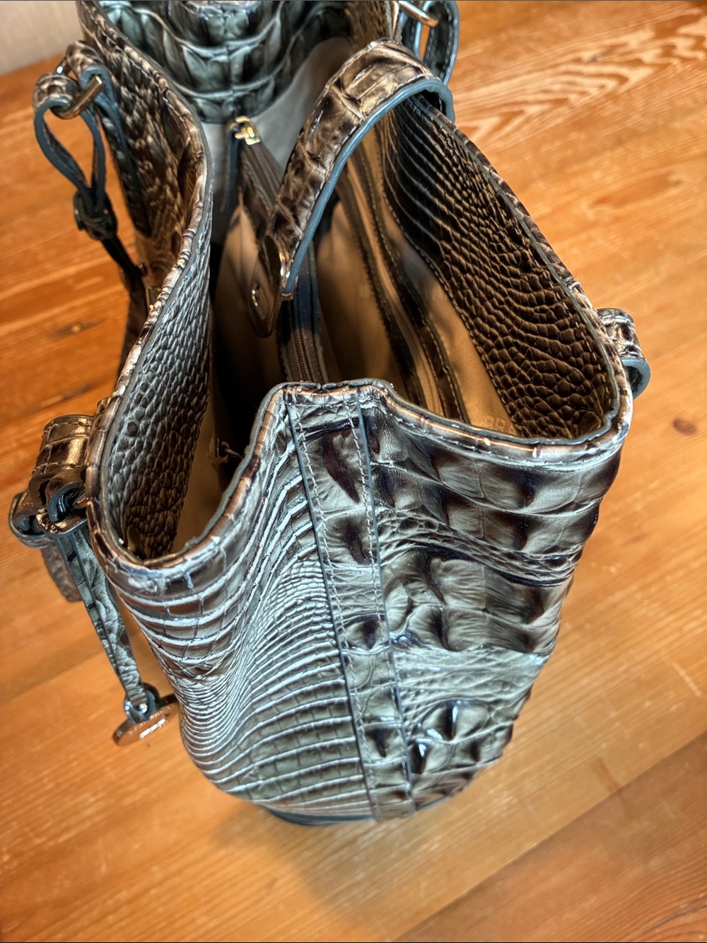 Brahmin Fiora Dark Gray Melbourne Bucket Shoulder Tote Bag - Picture 14 of 16